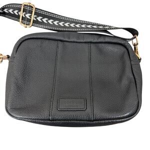Pom Pom London City Crossbody Bag Black Chevron Strap